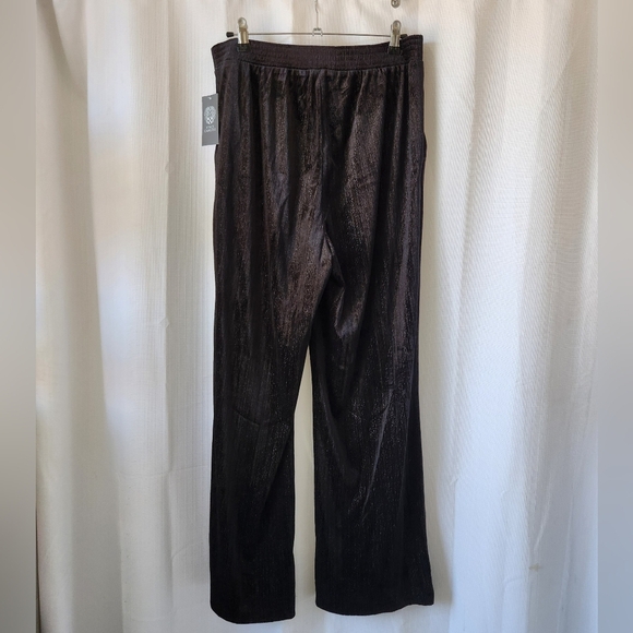 Vince Camuto Black Silver Metallic Pin Striped Wide Leg Straight Pants Size 14 - Picture 6 of 9